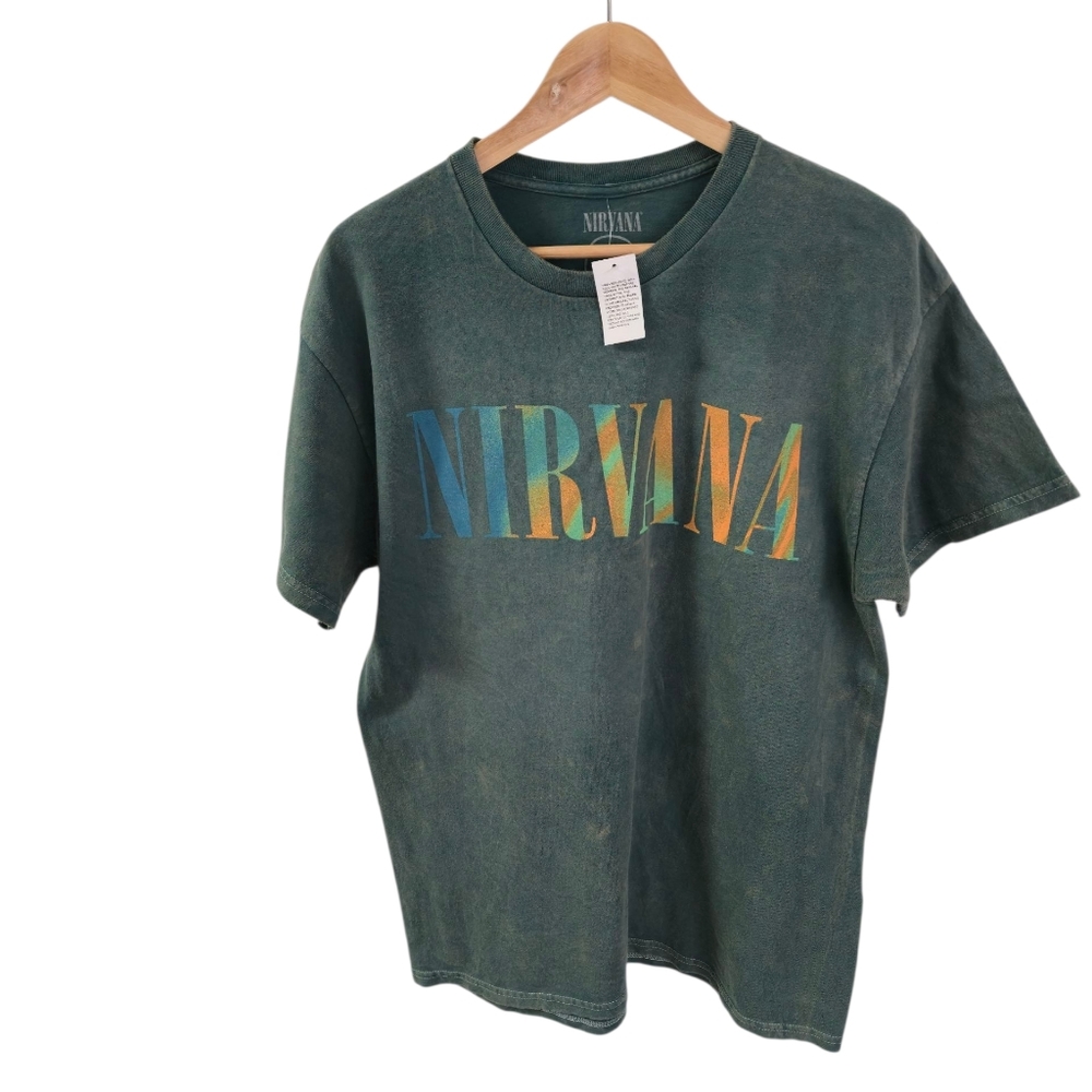 NWT Nirvana Graphic Tshirt In Utero Distressed Grunge Look Green Size Large